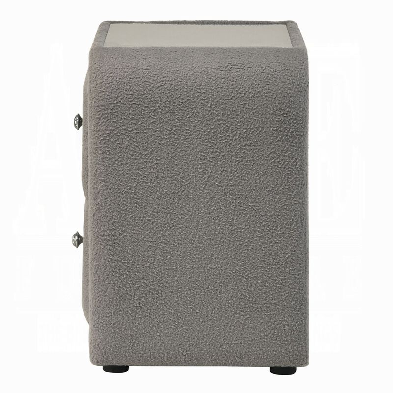 Kery Glass Top Nightstand, 2 Drawers, Teddy Sherpa Upholstery image number 3