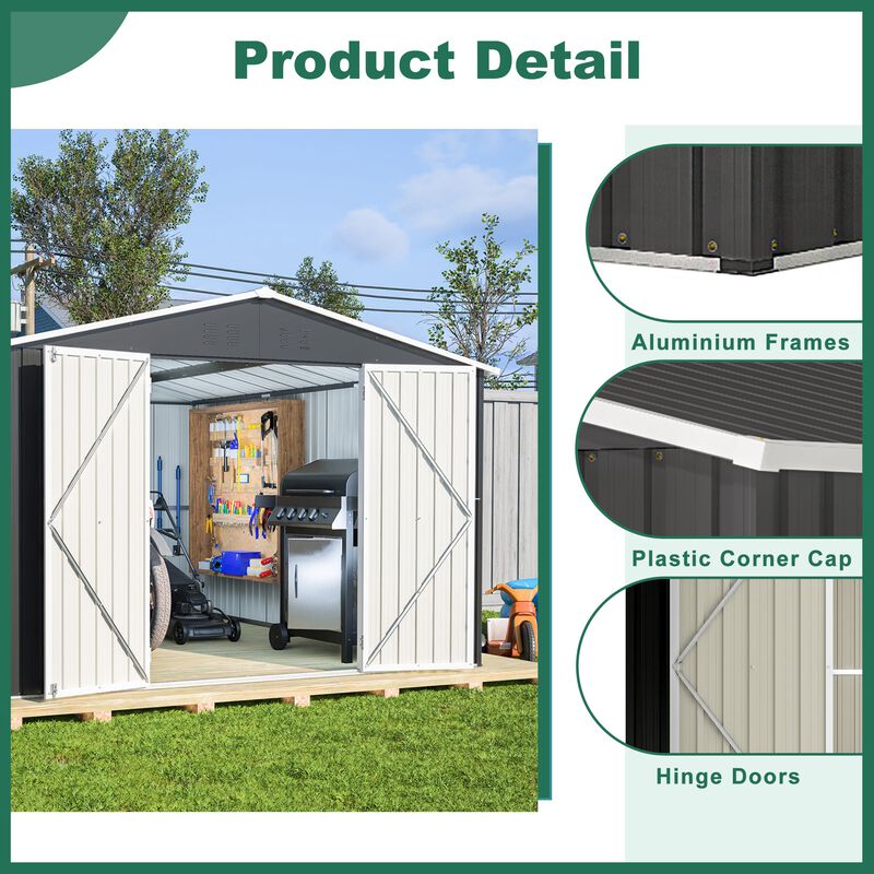 10FT x12 FT Outdoor Storage Shed, Utility Metal Tool Storage with Lockable Doors image number 3