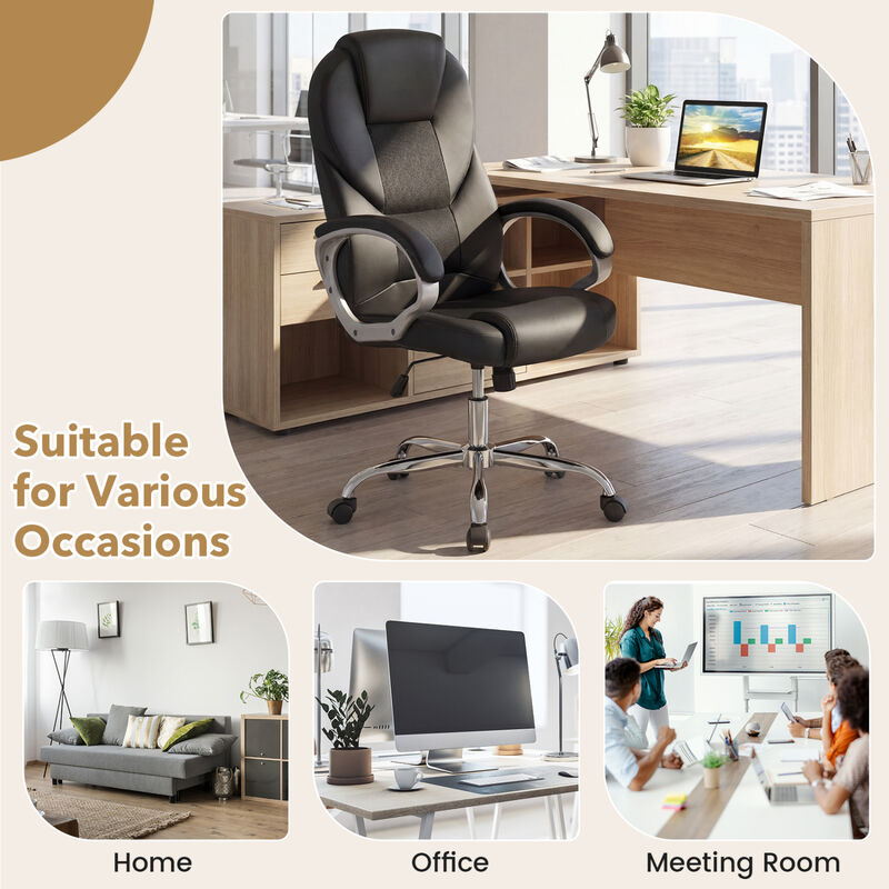 Leather Executive Office Chair with Mesh Back, Padded Armrests and Rocking Function image number 6