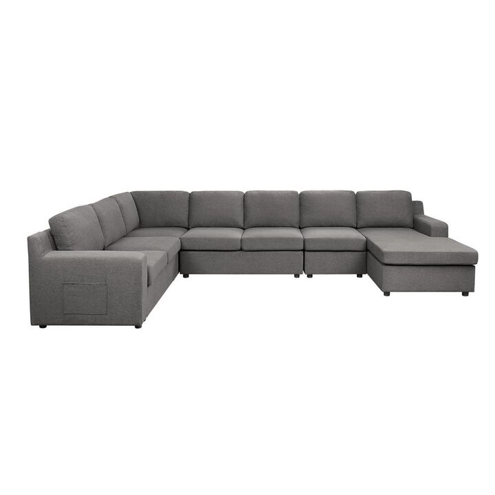Lilola Home Waylon Gray Linen 7-Seater U-Shape Sectional Sofa Chaise with Pocket