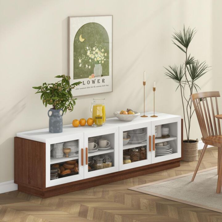 Hivvago Large TV Stand for TVs up to 75 Inch with 4 Tempered Glass Doors for Living Room