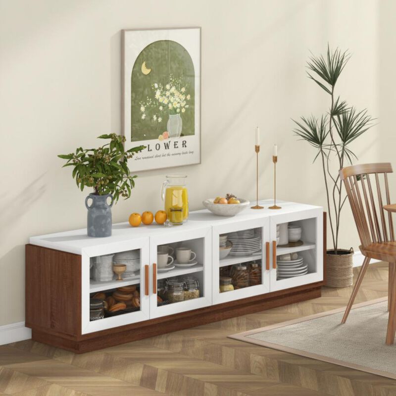 Hivvago Large TV Stand for TVs up to 75 Inch with 4 Tempered Glass Doors for Living Room