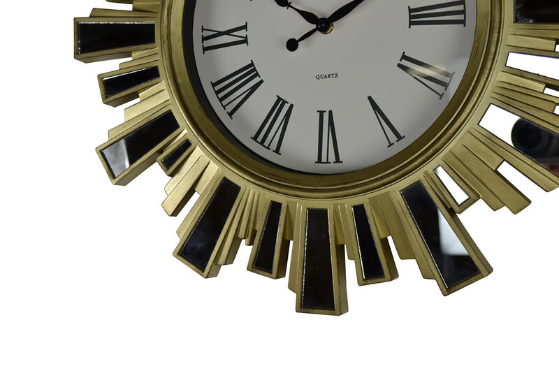HomeRoots 19" Gold And Clear Mirrored Glass And Heavy Duty Plastic Silent Analog Sunburst Wall Clock image number 4