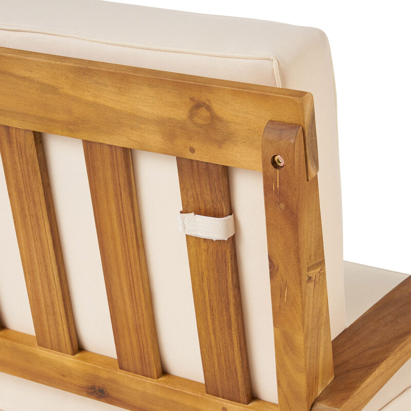 Merax Outdoor Loveseat Set with Side Table - Acacia Wood Patio Furniture, Water-Resistant Cushions, Compact Conversation Set for Deck/Garden