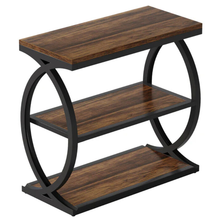 Narrow 3-Tier Side Table with Oval Metal Frame for Bedroom & Living Room