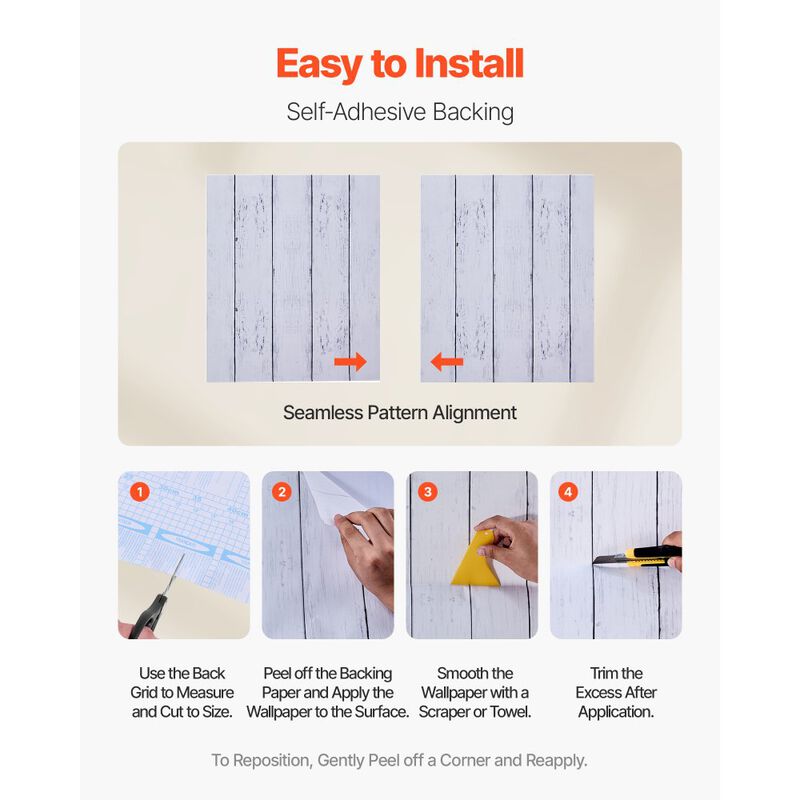 Self Adhesive White Wood Wallpaper, Waterproof Peel and Stick Contact Paper for Cabinets & Walls-White image number 6