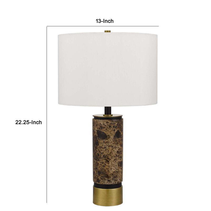 Table Lamp, White Drum Shade, Brass Base, Swirled Black Marble 22 Inch image number 7