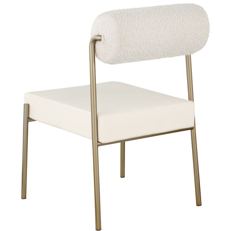Meridian Furniture Carly Cream Vegan Leather Seat / Boucle Fabric Back Dining Chair, Set of 2
