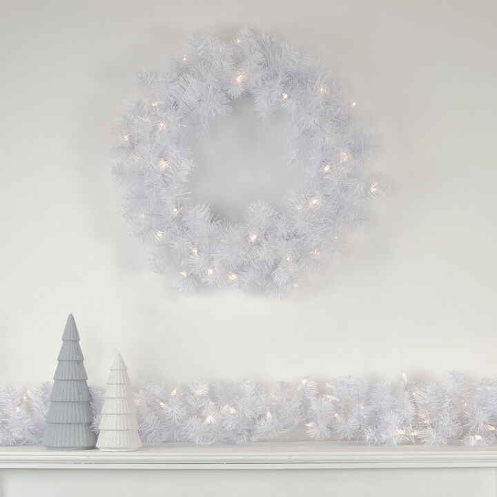 Pre-Lit White Pine Artificial Christmas Wreath - 24-Inch  Clear Lights