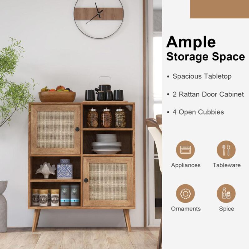 Hivvago Rattan Buffet Cabinet with 2 Doors and 2 Cubbies