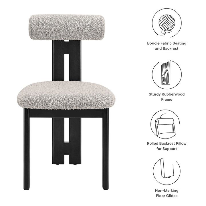 Modway Torian Upholstered Boucle Dining Chairs Set of 2 in Walnut Black - 3-Legged Farmhouse Kitchen Chairs - Mid-Century Modern Armless Accent Chairs - Comfortable Side Chairs with Wood Legs