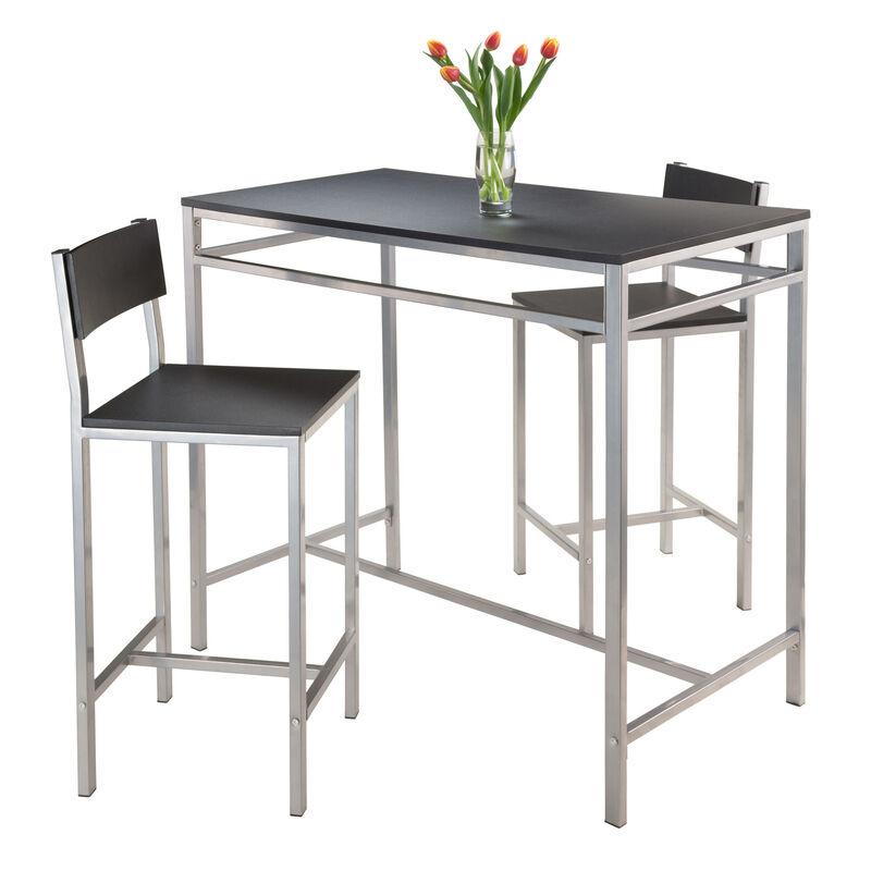 Hanley 3-Pc Kitchen Table with Counter Stools, Black and Steel