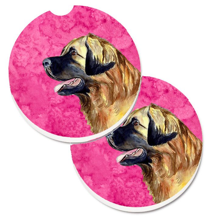 Caroline's Treasures Pink Leonberger Set of 2 Cup Holder Car Coasters LH9393PKCARC, 2.56, Multicolor