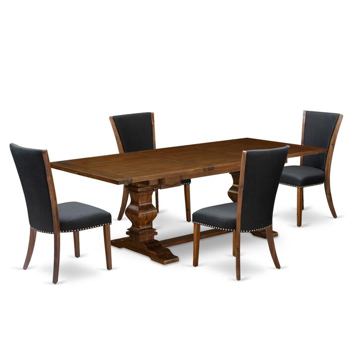 East West Furniture LAVE5-88-24 5Pc Kitchen and Dining Room Table Set Contains a Rectangle Table and 4 Parson Dining Chairs with Black Color Linen Fabric, Antique Walnut Finish