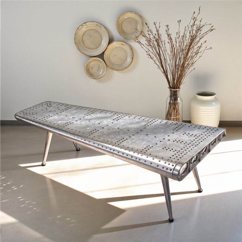 Starlight Canyon Home Silver Aviation Coffee Table, Airplane Desk with Iron and Wood Solids