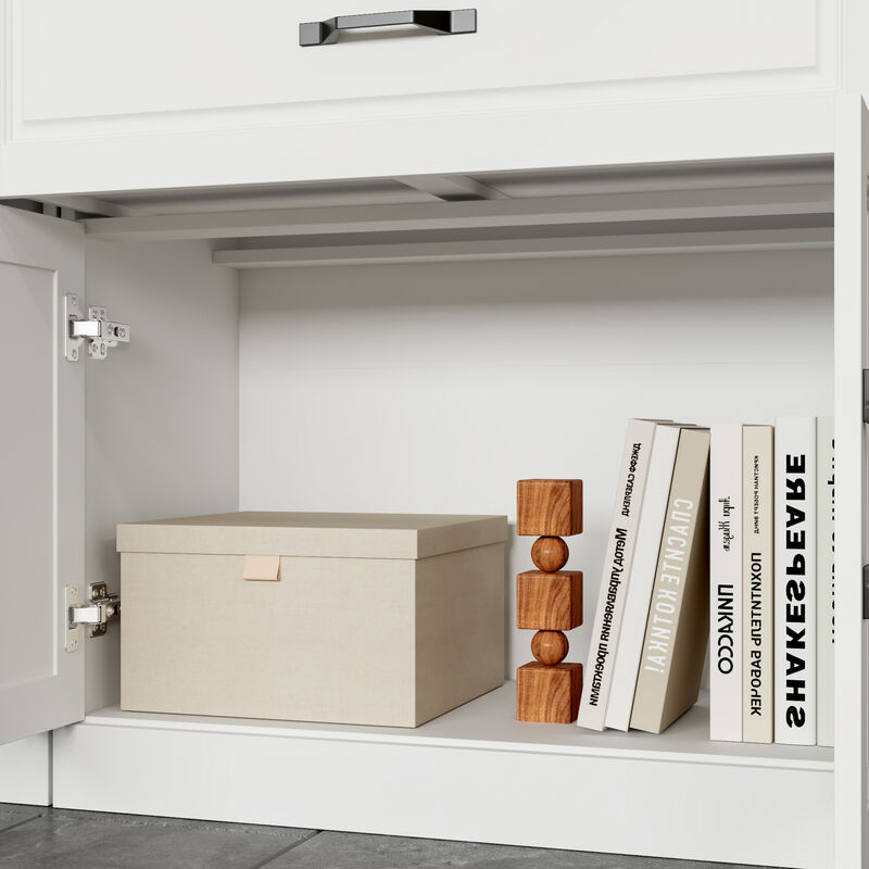 FUFU&GAGA 141.7" Modern Storage Cabinet with Glass Doors & Drawers, White MDF Wall Unit with 9 Glass Doors & 6 Drawers (141.7 in. W x 15.7 in. D x 78.7 in. H)