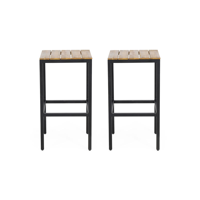 Merax Noe Outdoor Industrial Acacia Wood Bar Stools (Set of 2)