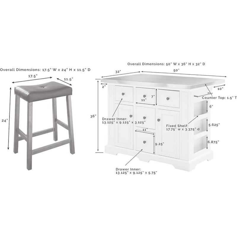 Julia Stainless Steel Top Island W/Uph Saddle Stools