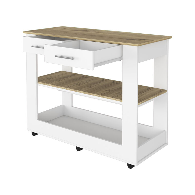 Streamdale Rockaway 2-Drawer 2-Shelf Kitchen Island White And Light Oak image number 2