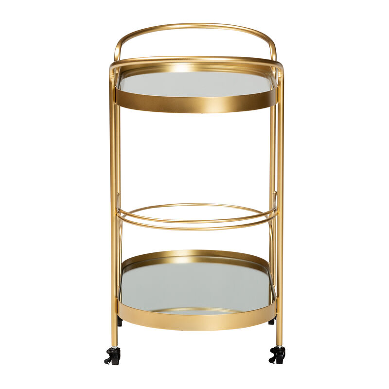 Baxton Studio Kamal Glam Brushed Gold Finished Metal 2 Tier Mobile Wine Bar Cart