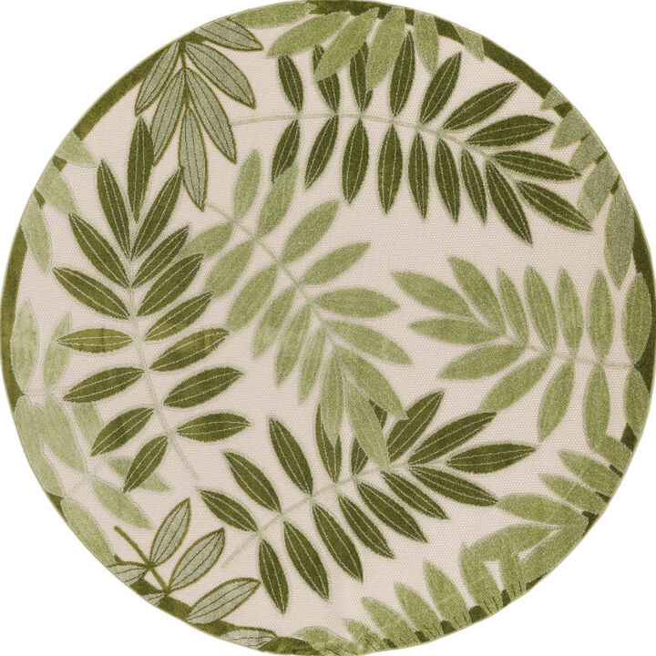 HomeRoots 8' Ivory And Green Round Palm Leaf Indoor Outdoor Area Rug