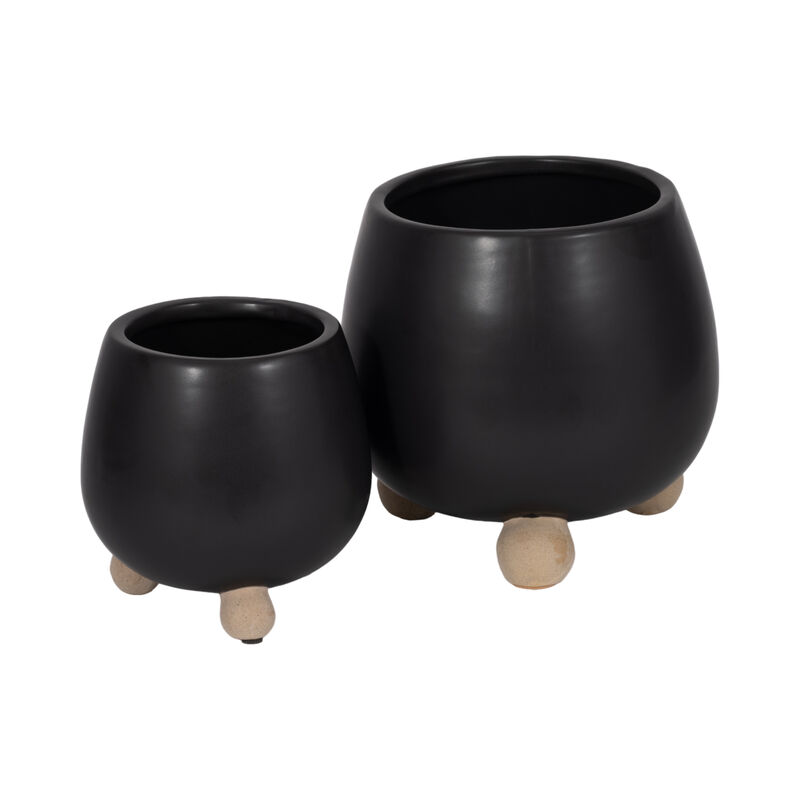 S/2 6/8" Knobby Feet Planters, Black image number 3