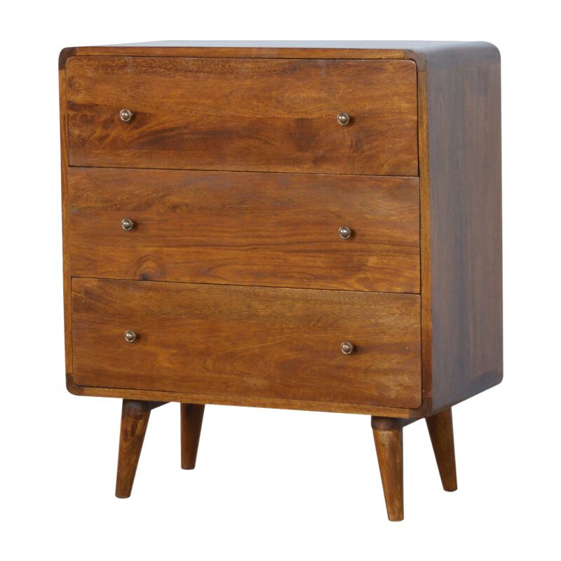 Solid Wood 3 Drawer Curved Chestnut Chest
