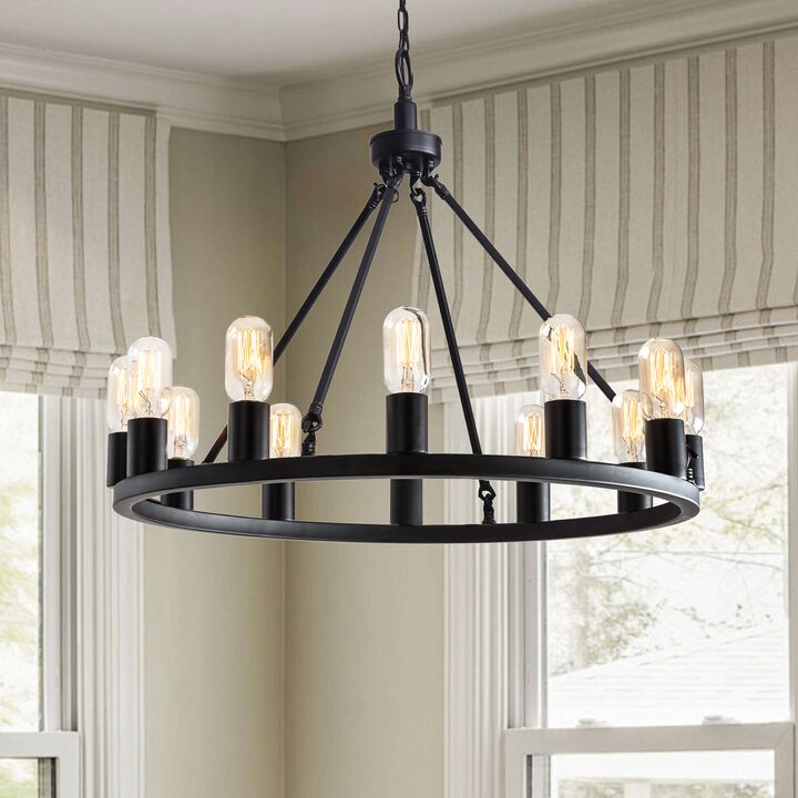 Ester Black 12-light Metal Round Chandelier