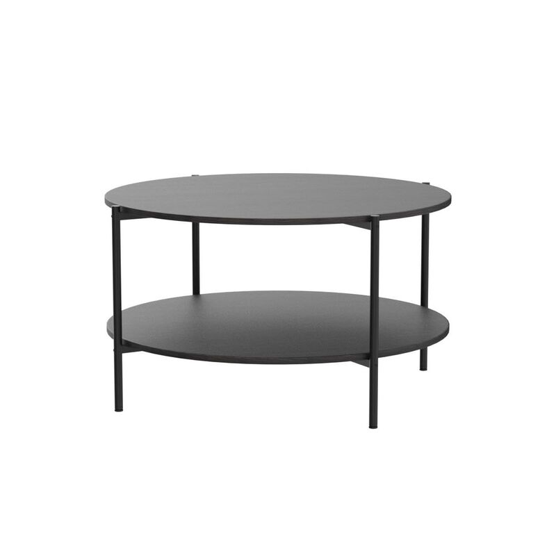 WLIVE Round Coffee Table for Living Room, 32.6"" Small Coffee Table with Open Storage Shelf, 2-Tier Industrial Circle Wood Cente