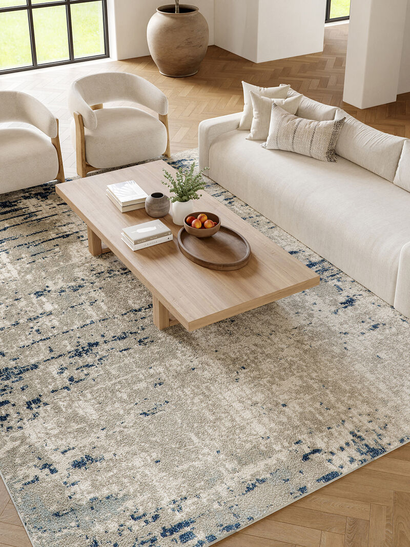 Quarry QUA01 Ivory/Gray/Blue 6'7" x 9'6" Rug