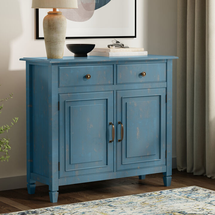 Connaught 40 inch Wide Solid Wood Traditional Entryway Storage Cabinet in Distressed Coastal Blue