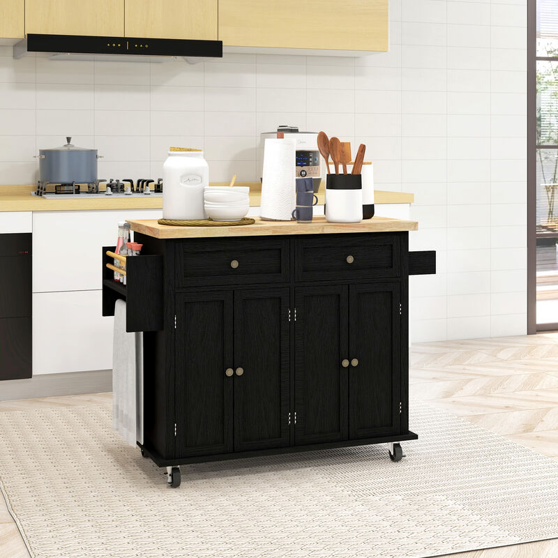 Rolling Kitchen Microwave Island with Flexible Storage Shelf Unit and Drawers