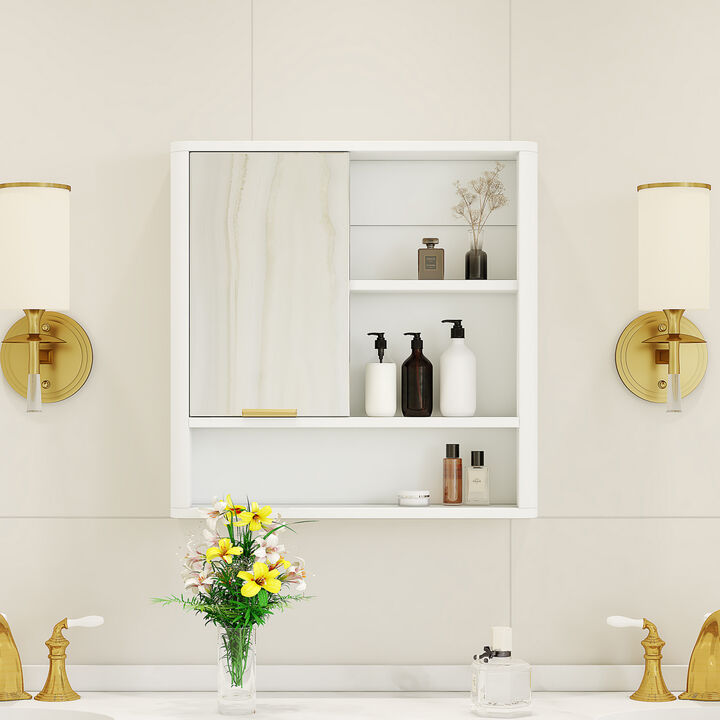 ELEMENT ACE Wall Mounted Bathroom Mirror Cabinet with Open Shelves Waterproof Medicine Cabinet Space Saving Vanity Organizer for Home & Bathroom Use
