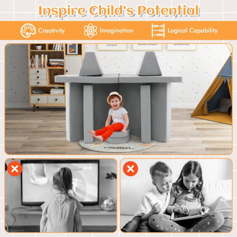 Hivvago 6 Pieces Convertible Kids Play Couch Set with Zipper