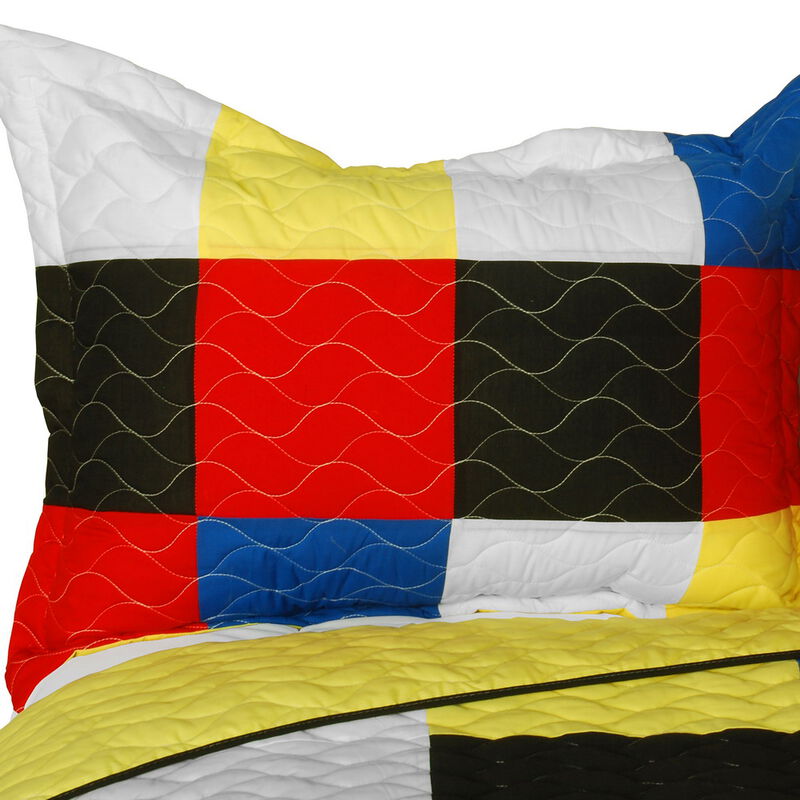 Queen Size Reversible 3 Piece Quilt Set with Vermicelli Stitch and Soft Fabric-White image number 2