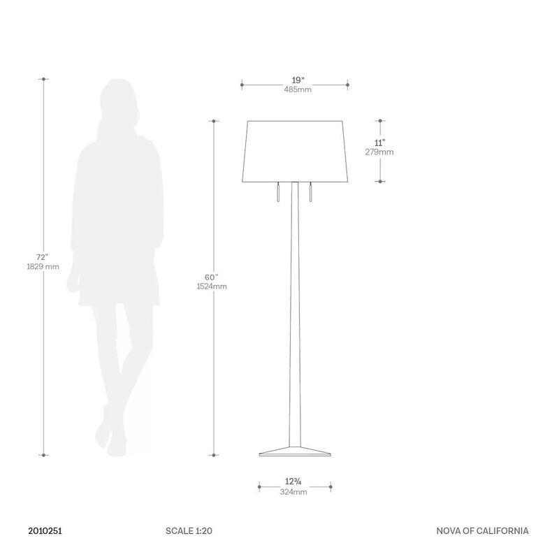 NOVA OF CALIFORNIA Taper Floor Lamp - Dark Walnut Wood Finish, Weathered Brass