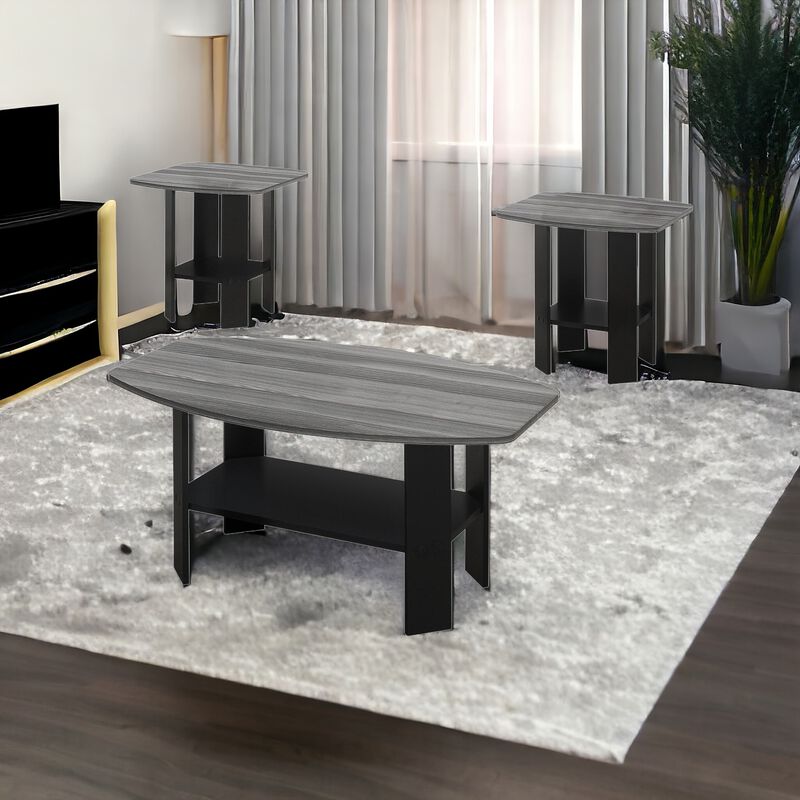 Set of Three Coffee Tables with Lower Storage Shelf for Living Room and Lounge