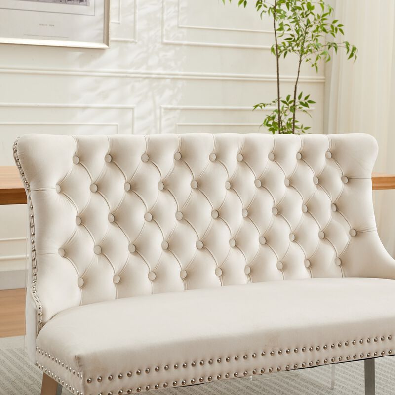 GOODSILO Luxurious Tufted Velvet Dining Loveseat Bench with Mid-Century Modern Design for Elegant Kitchen Seating image number 8