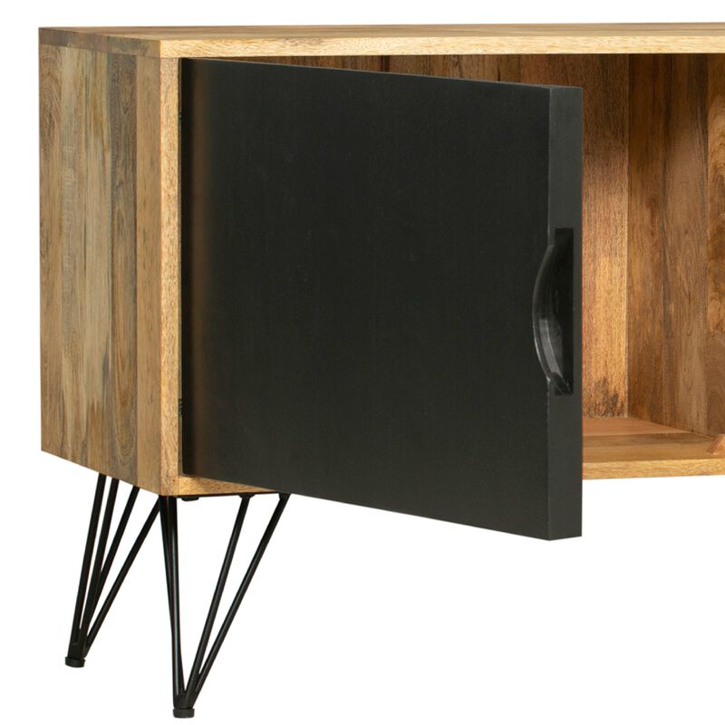 TV Entertainment Unit with 2 Doors and Wooden Frame, Oak Brown and Black-Benzara