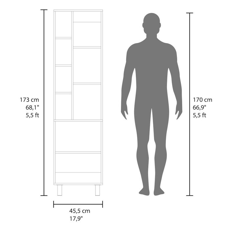 Nicut Storage Cabinet, 2 Doors, 9 Shelves, 4 Legs, White