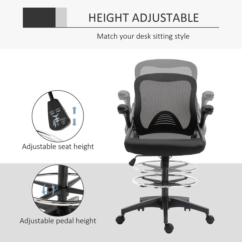 Hivvago Mesh Drafting Chair with Lumbar Support and Footrest Ring image number 3