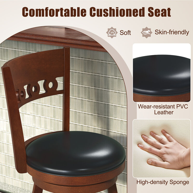 Set of 2 Swivel Bar Stools with Rubber Wood Frame