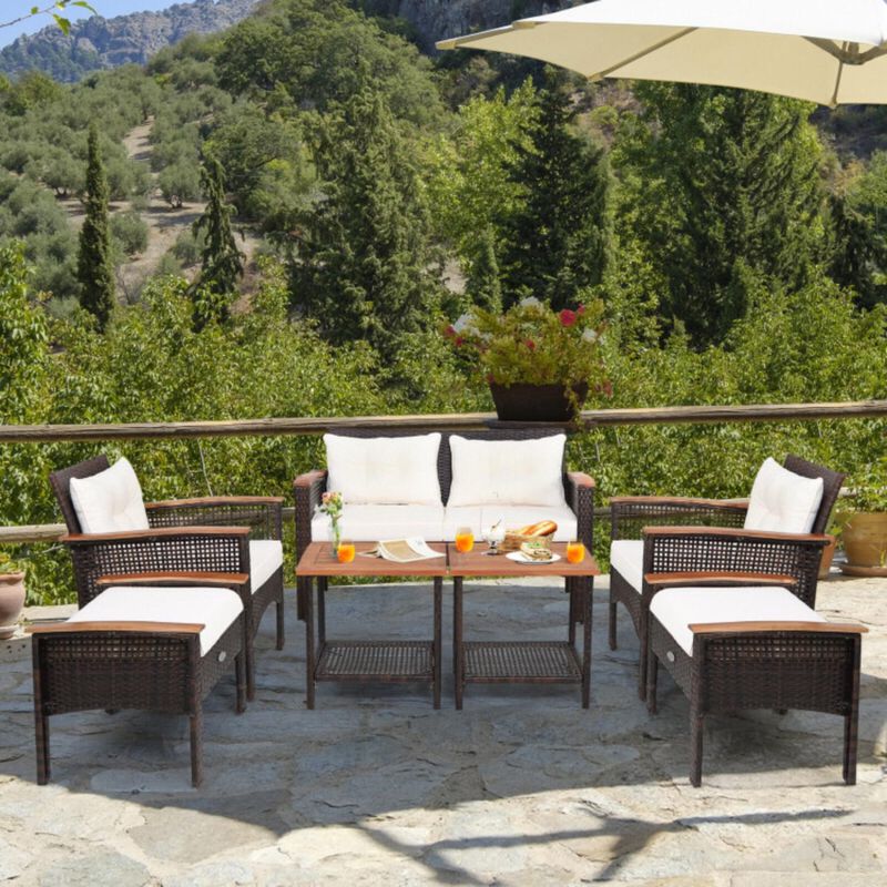 Hivvago 7 Pieces Patio Rattan Cushioned Conversation Furniture Set