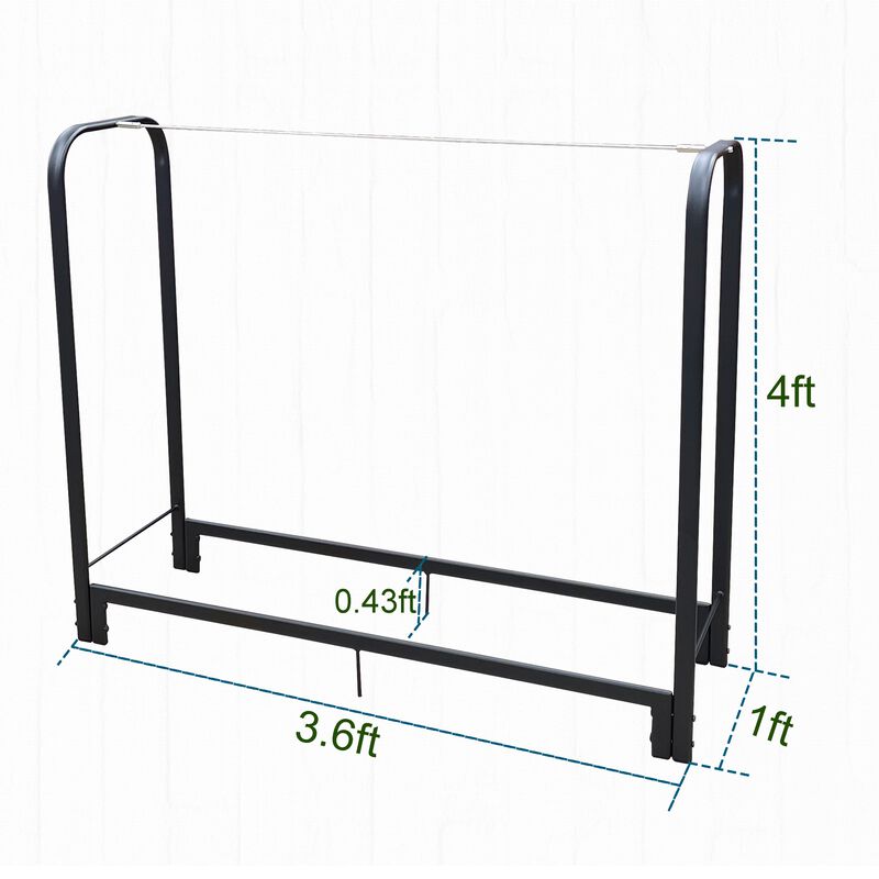 4ft Firewood Rack Stand Logs Holder for Outdoor Indoor Fireplace Metal Wood Pile image number 4