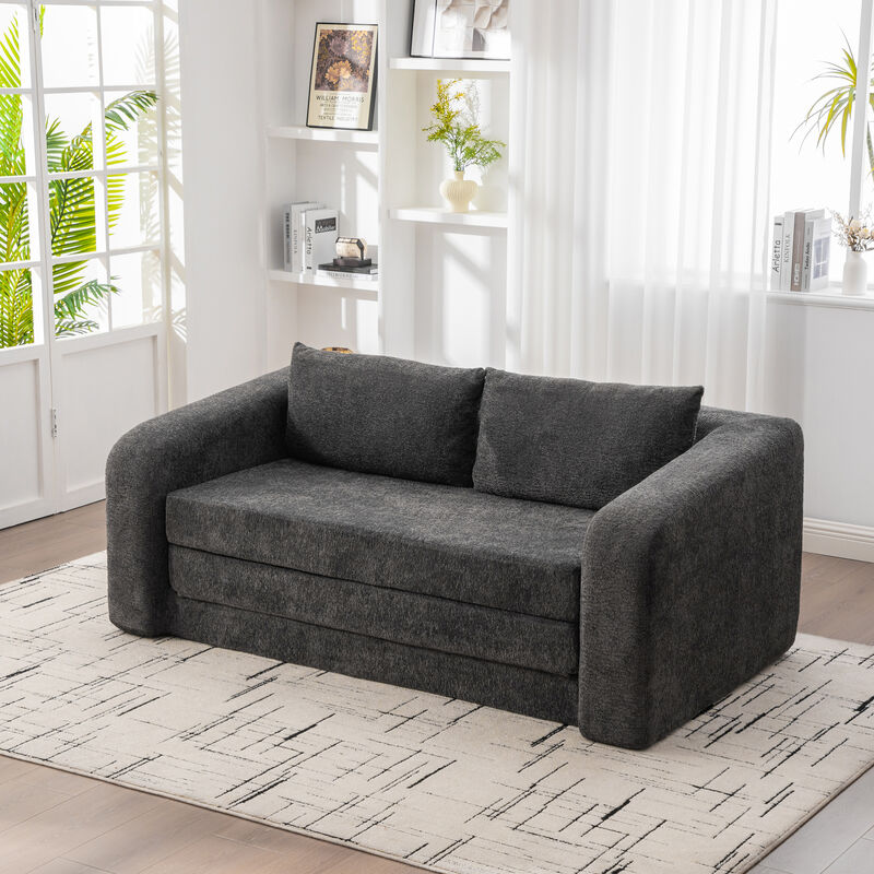 GOODSILO 2-in-1 Pull Out Foldable Loveseat Sofa Bed with Armrest & Backrest Pillows image number 5