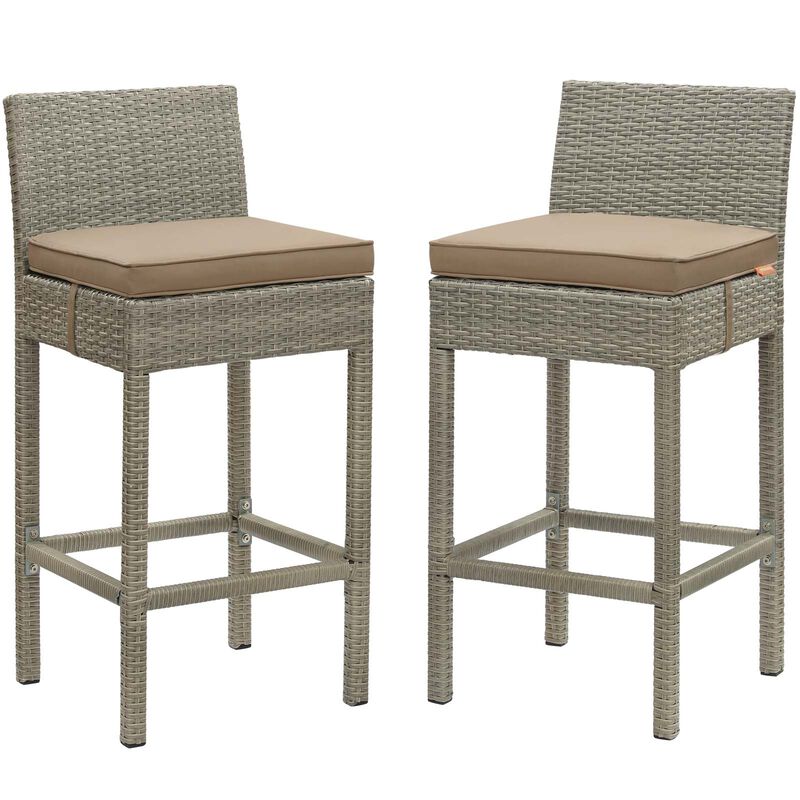 Conduit Bar Stool Outdoor Patio Wicker Rattan Set of 2 - Light Gray Mocha EEI-3604-LGR-MOC