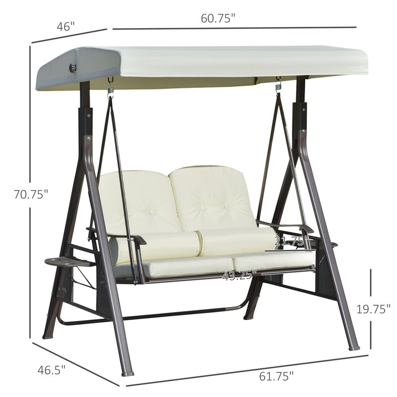 Hivvago 2-Person Patio Swing with Adjustable Canopy & Tray image number 2