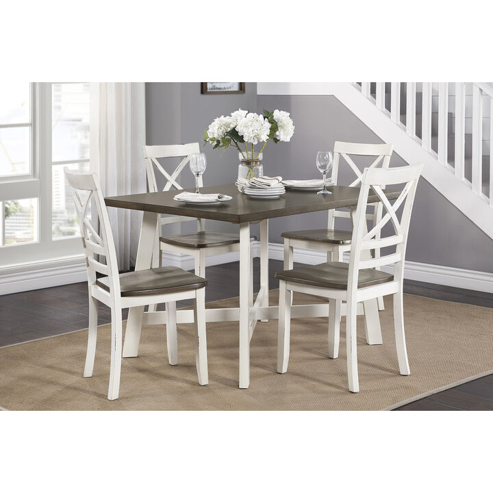 Modern Farmhouse Style 5 Piece Pack Dinette Set Antique White and Cherry Finish Wooden Furniture