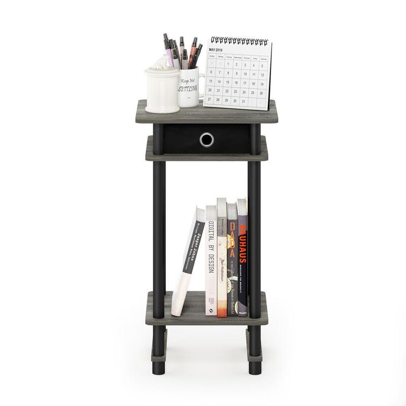 Furinno Turn-N-Tube Tall End Table with Bin, French Oak Grey/Black
