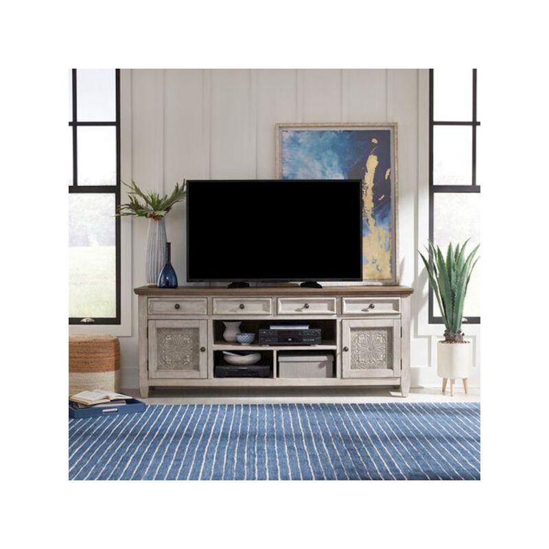 Liberty Furniture Heartland 76 Inch Tile TV Console in Antique White w/ Tobacco Top image number 5